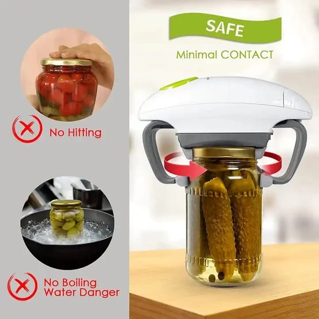 lectric Jar Opener is specifically designed for individuals with weak hands, seniors, and those living with arthritis. This automatic jar opener is a game-changer, providing a strong, tough, and easy one-touch solution for opening bottles and jars.