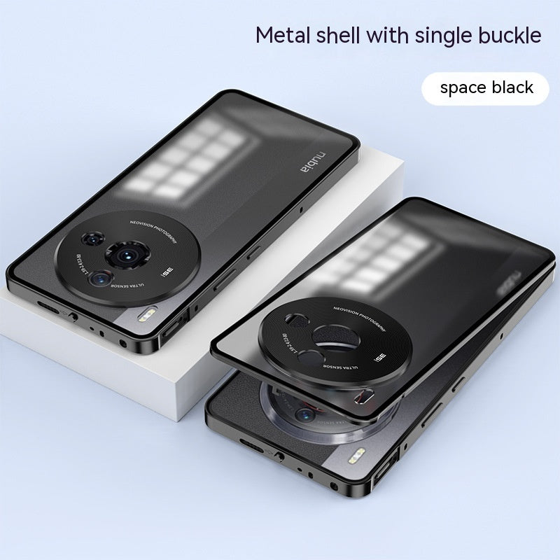 Metal Frame Phone Case Elastic Buckle Frosted Backboard Drop-resistant