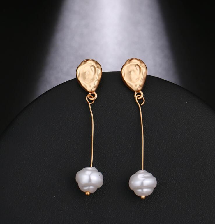 Imitation pearl alloy matte bronze earrings
