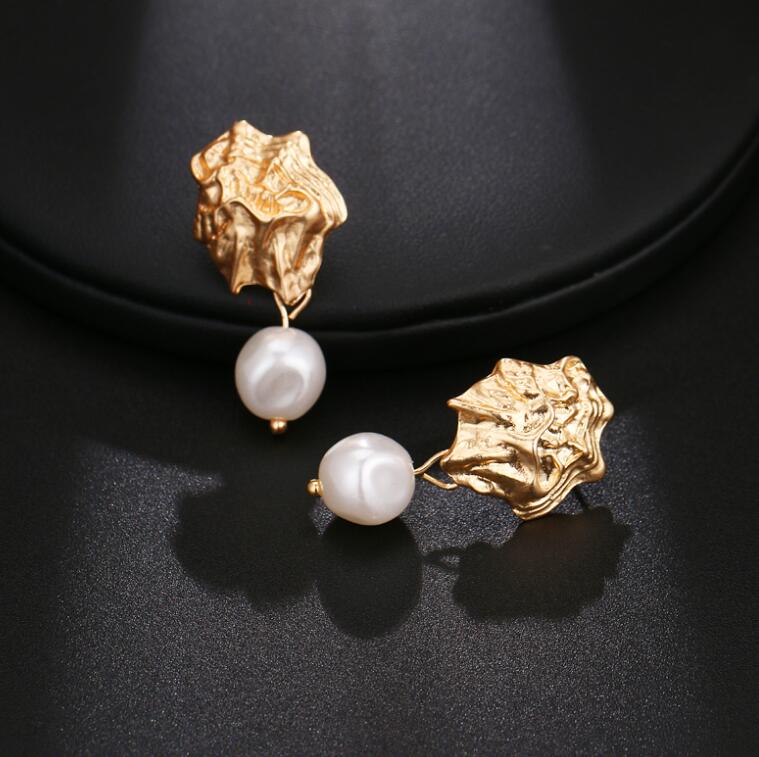 Imitation pearl alloy matte bronze earrings