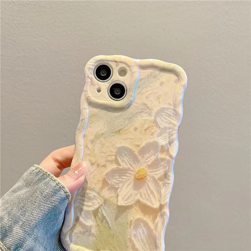 Light Matcha Green Oil Painting Flower Twist Blue Light Phone Case