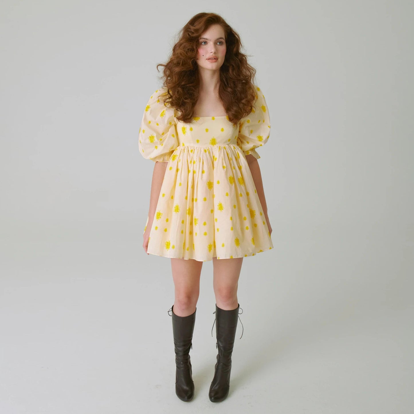 New Women's Printed French Square Neck Bubble