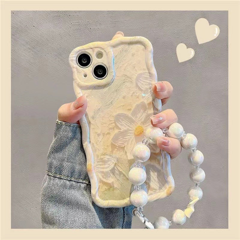 Light Matcha Green Oil Painting Flower Twist Blue Light Phone Case