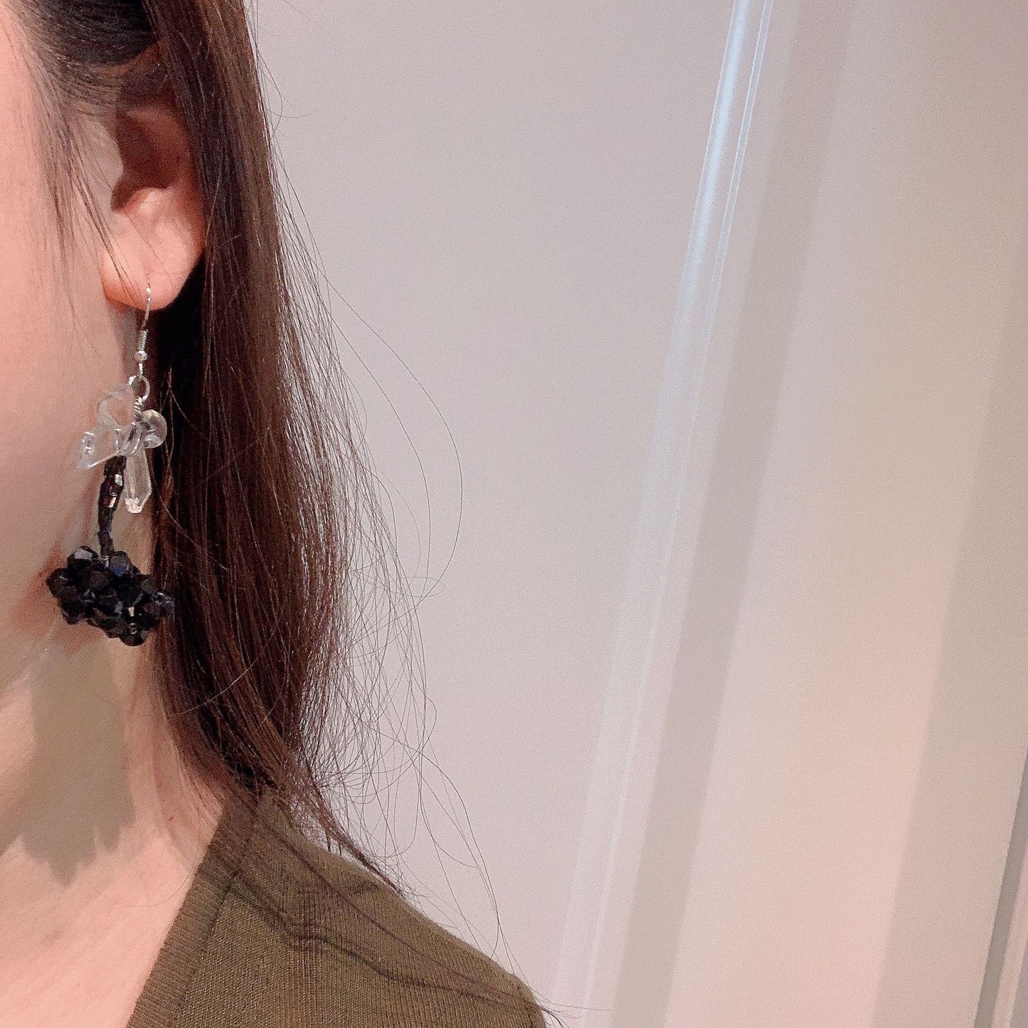 Clear Crystal Beaded Cherry Earrings Square Diamonds