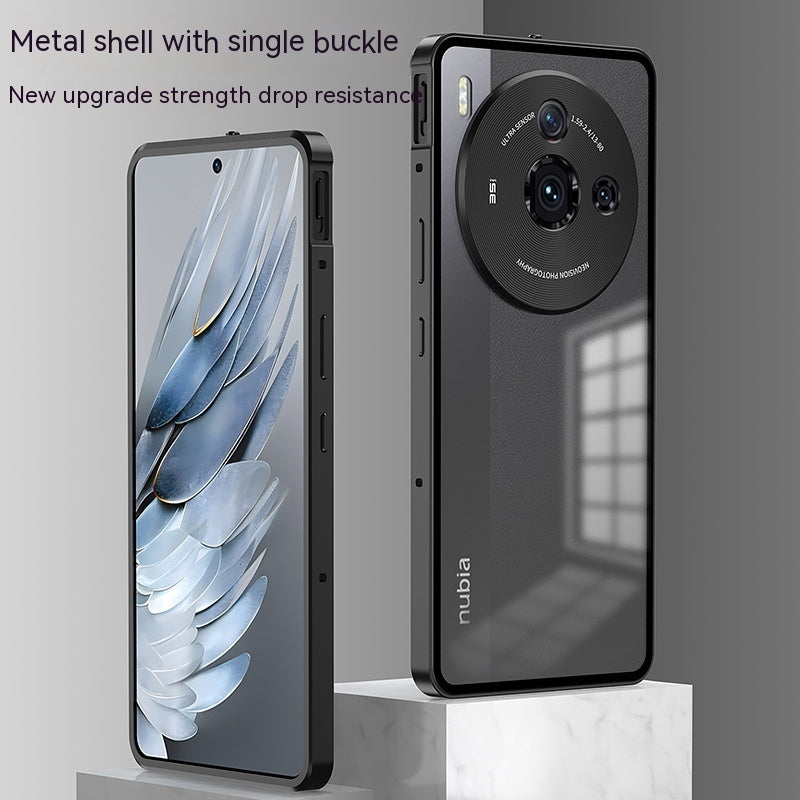Metal Frame Phone Case Elastic Buckle Frosted Backboard Drop-resistant
