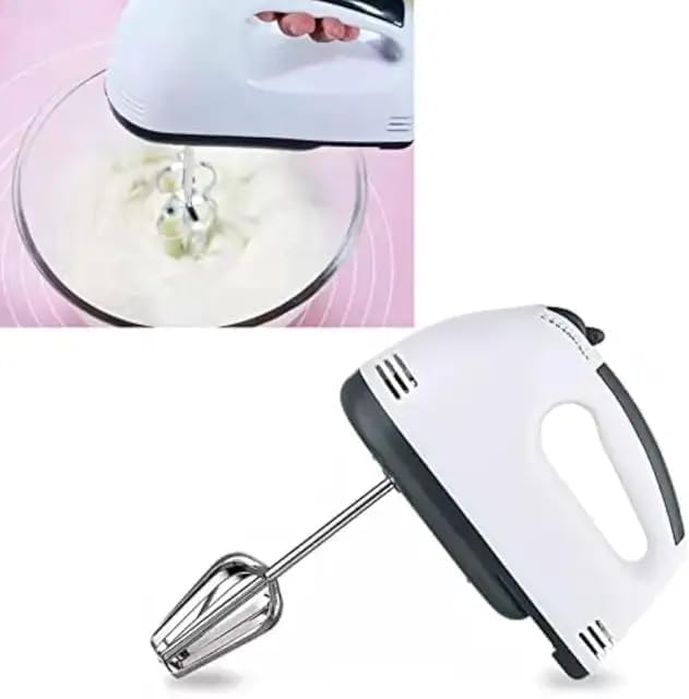Multi-7 Speed Electric Hand Mixer with Stainless Steel Whisk, Beaters, Dough Sticks, Multiple Colors (Pink, 12.8 × 18 × 8.5 cm,) (1, Yellow)