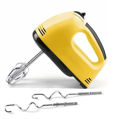 Multi-7 Speed Electric Hand Mixer with Stainless Steel Whisk, Beaters, Dough Sticks, Multiple Colors (Pink, 12.8 × 18 × 8.5 cm,) (1, Yellow)