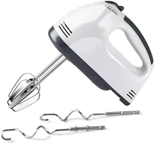 Multi-7 Speed Electric Hand Mixer with Stainless Steel Whisk, Beaters, Dough Sticks, Multiple Colors (Pink, 12.8 × 18 × 8.5 cm,) (1, Yellow)