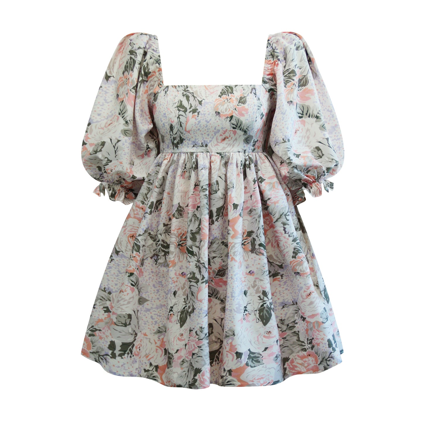 New Women's Printed French Square Neck Bubble