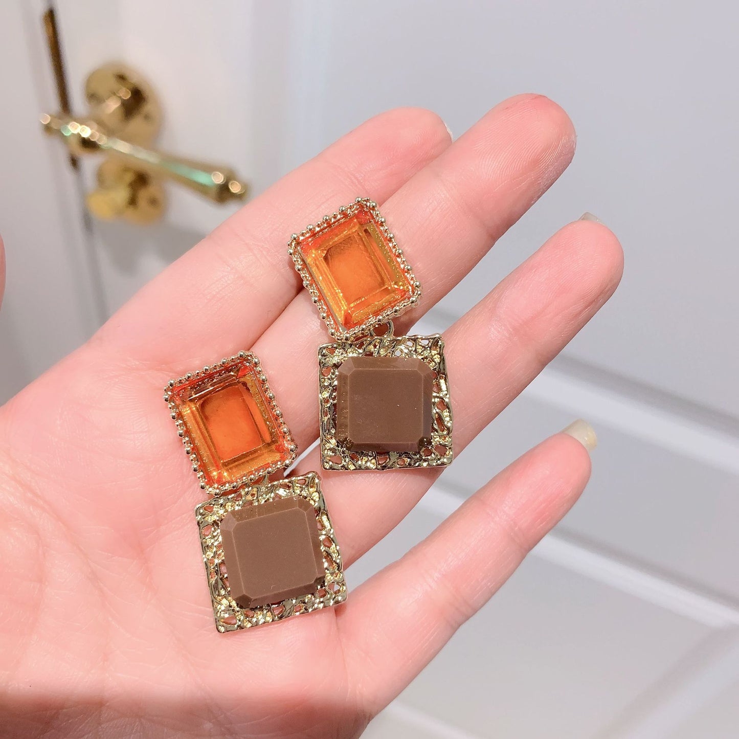 Clear Crystal Beaded Cherry Earrings Square Diamonds