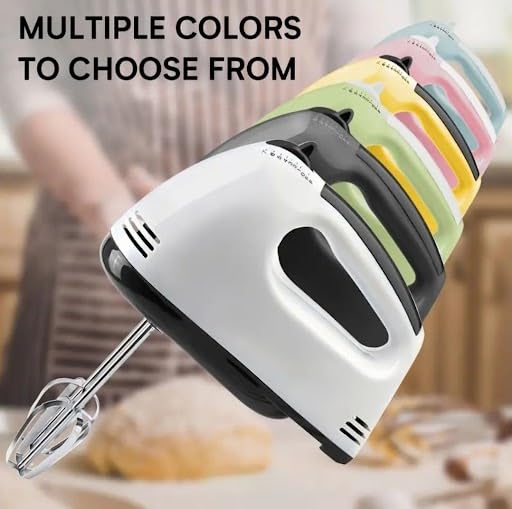 Multi-7 Speed Electric Hand Mixer with Stainless Steel Whisk, Beaters, Dough Sticks, Multiple Colors (Pink, 12.8 × 18 × 8.5 cm,) (1, Yellow)