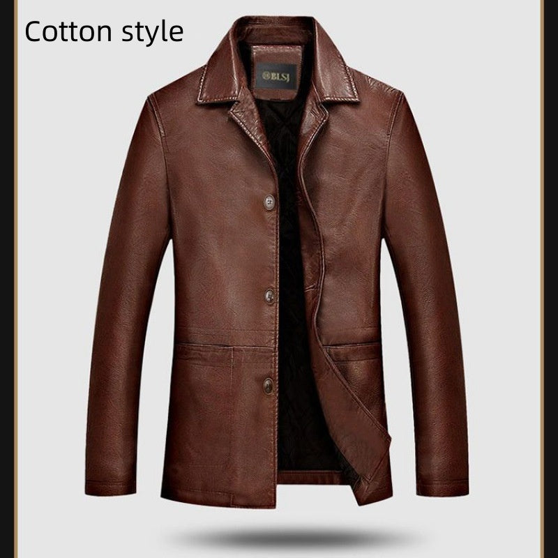 Men's Dad Solid Color Lather Coat