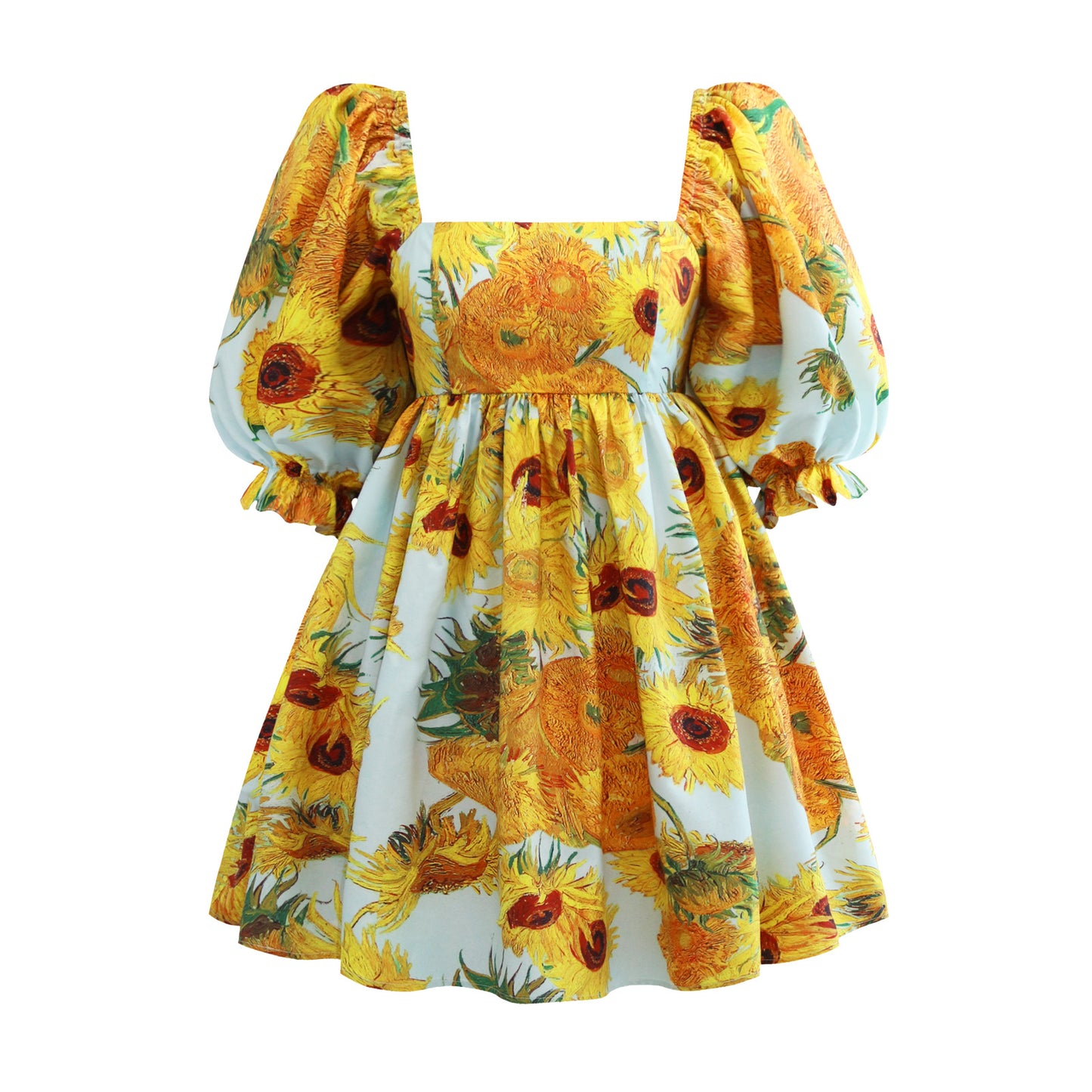 New Women's Printed French Square Neck Bubble