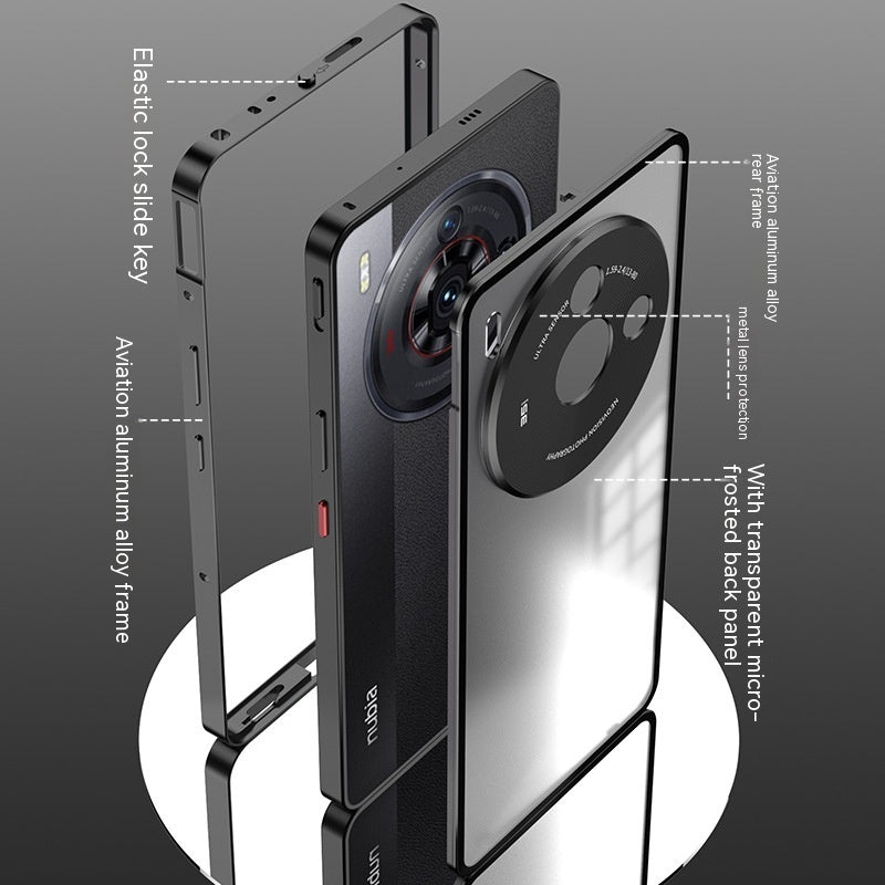 Metal Frame Phone Case Elastic Buckle Frosted Backboard Drop-resistant
