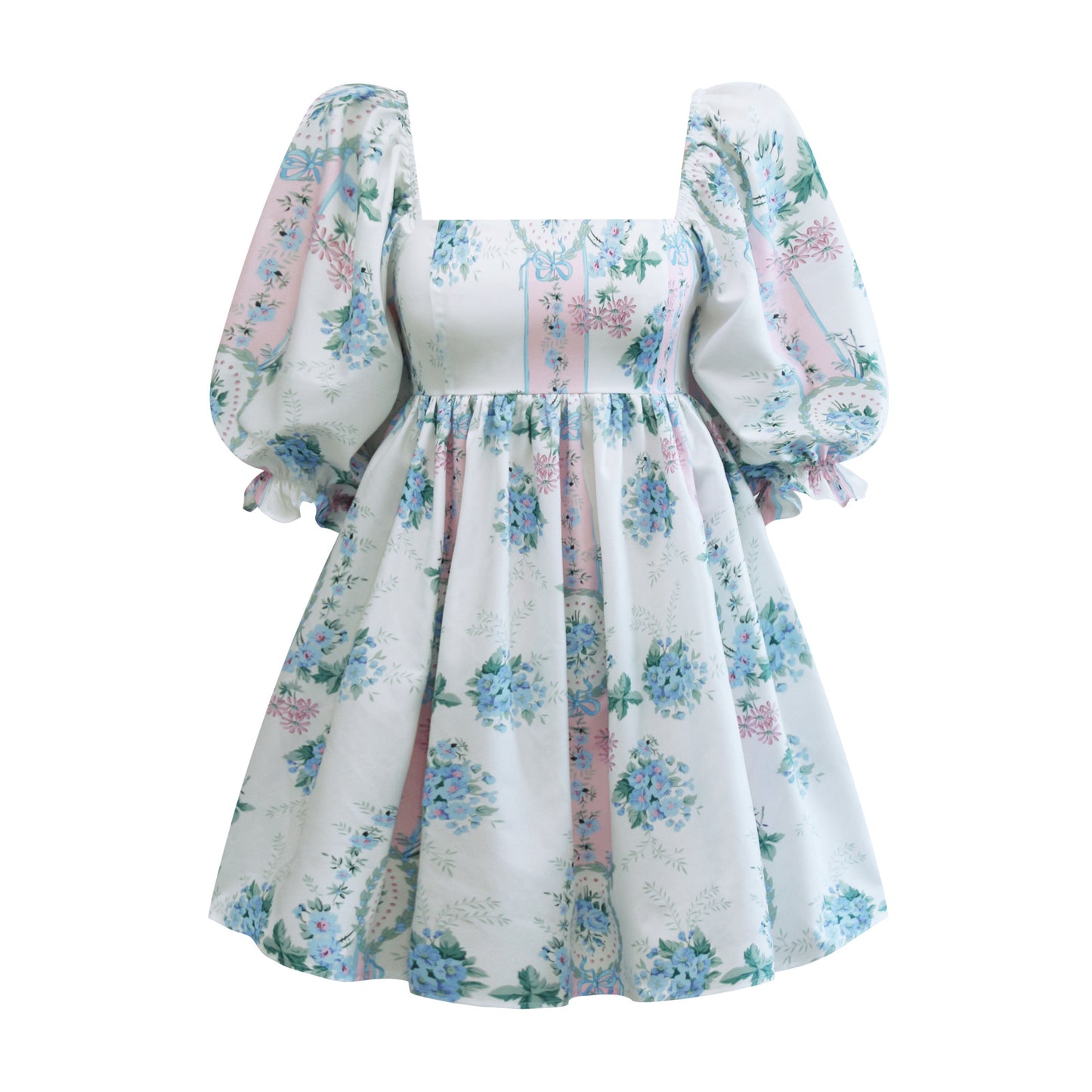 New Women's Printed French Square Neck Bubble