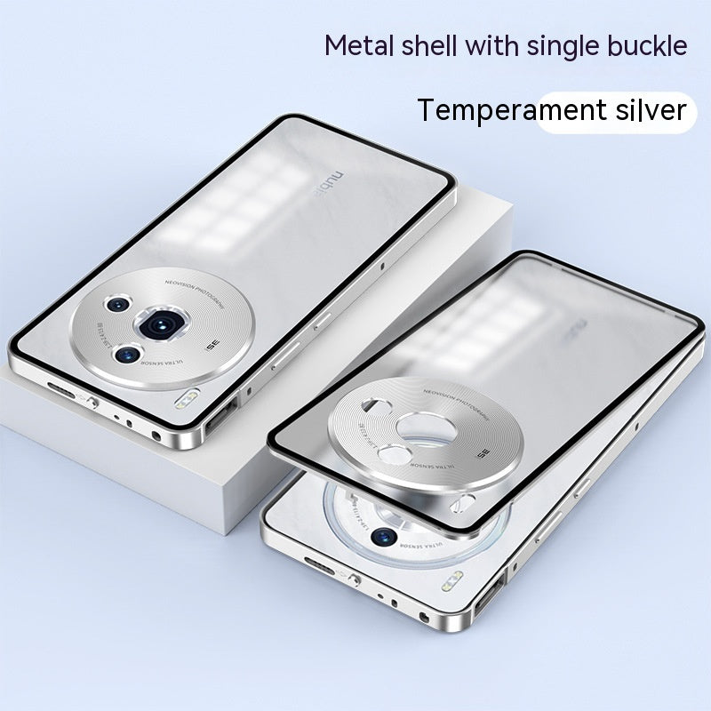 Metal Frame Phone Case Elastic Buckle Frosted Backboard Drop-resistant