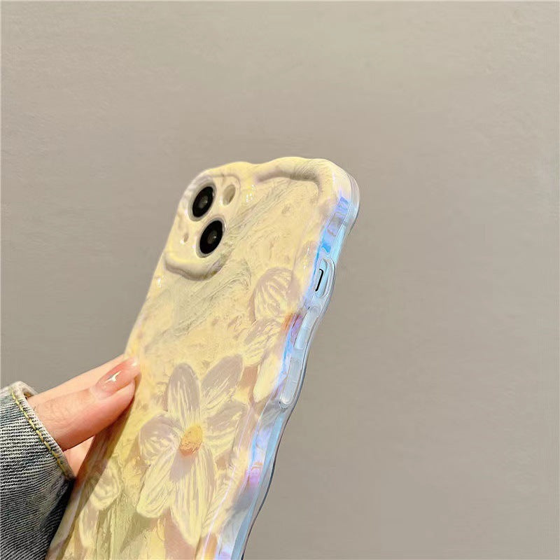 Light Matcha Green Oil Painting Flower Twist Blue Light Phone Case