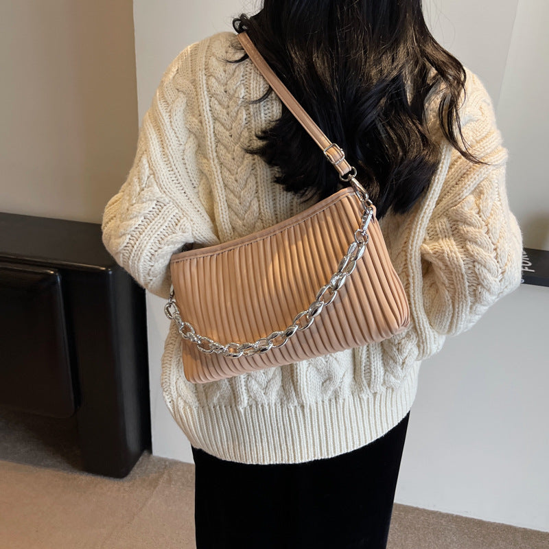 Women's Textured Pleated Chain Shoulder Messenger Bag
