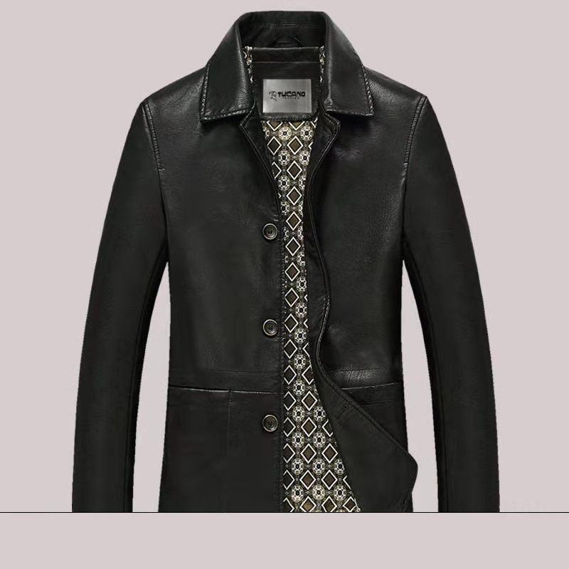 Men's Dad Solid Color Lather Coat