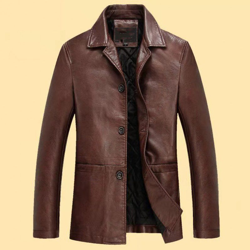 Men's Dad Solid Color Lather Coat