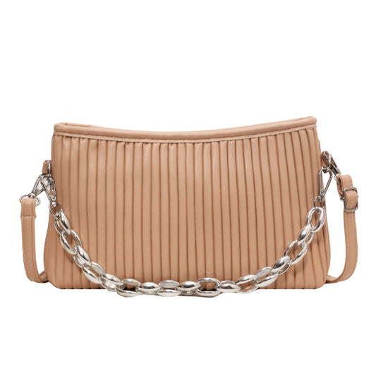 Women's Textured Pleated Chain Shoulder Messenger Bag