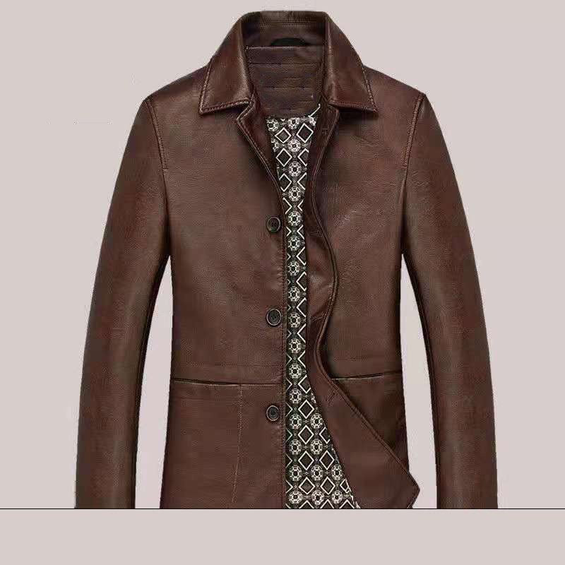 Men's Dad Solid Color Lather Coat