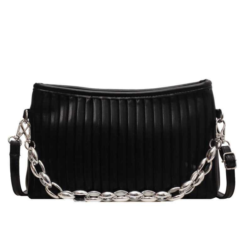 Women's Textured Pleated Chain Shoulder Messenger Bag