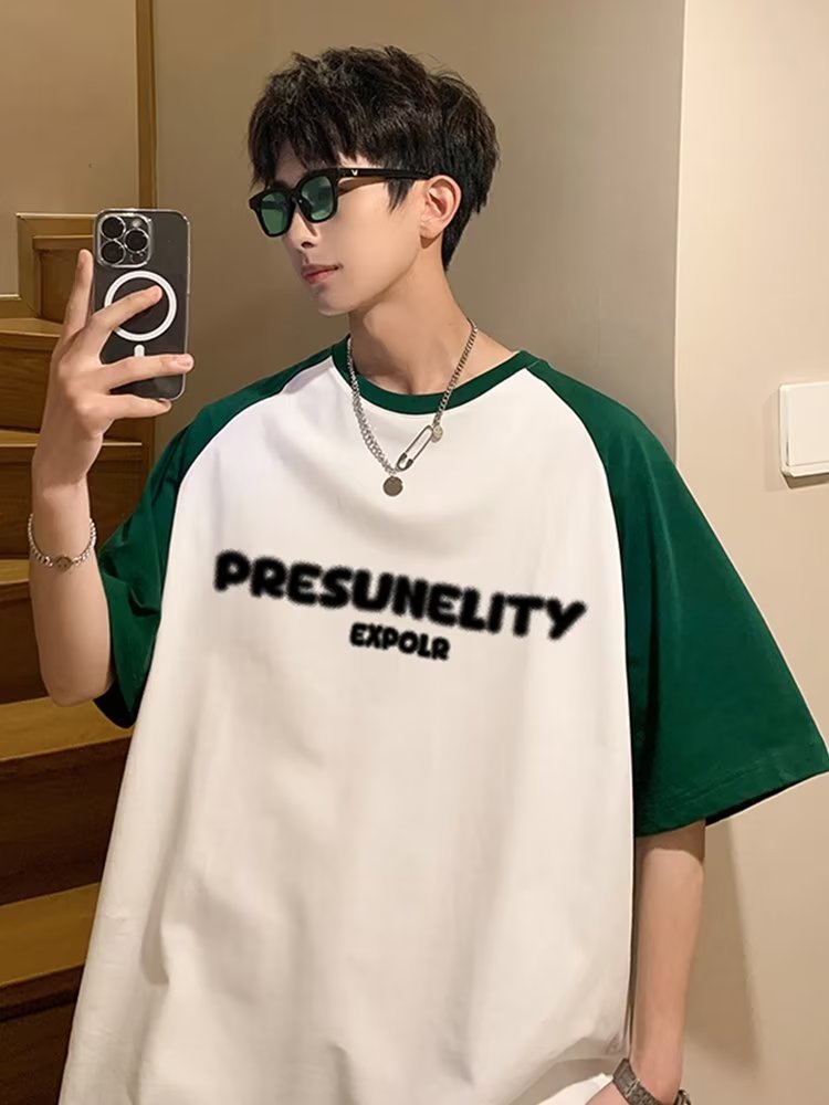Men's Summer Loose Contrast Color Short T-shirt
