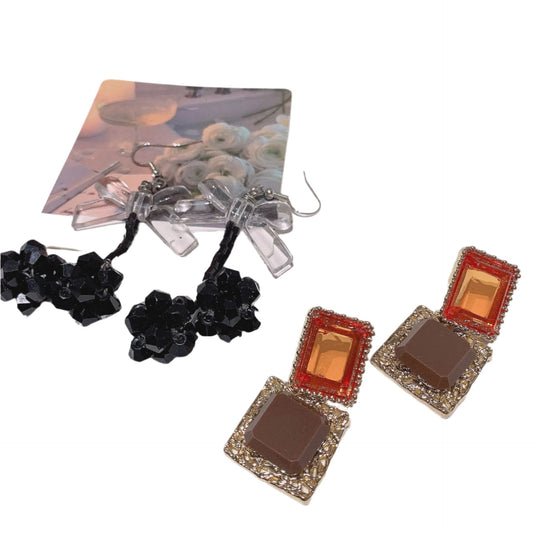 Clear Crystal Beaded Cherry Earrings Square Diamonds