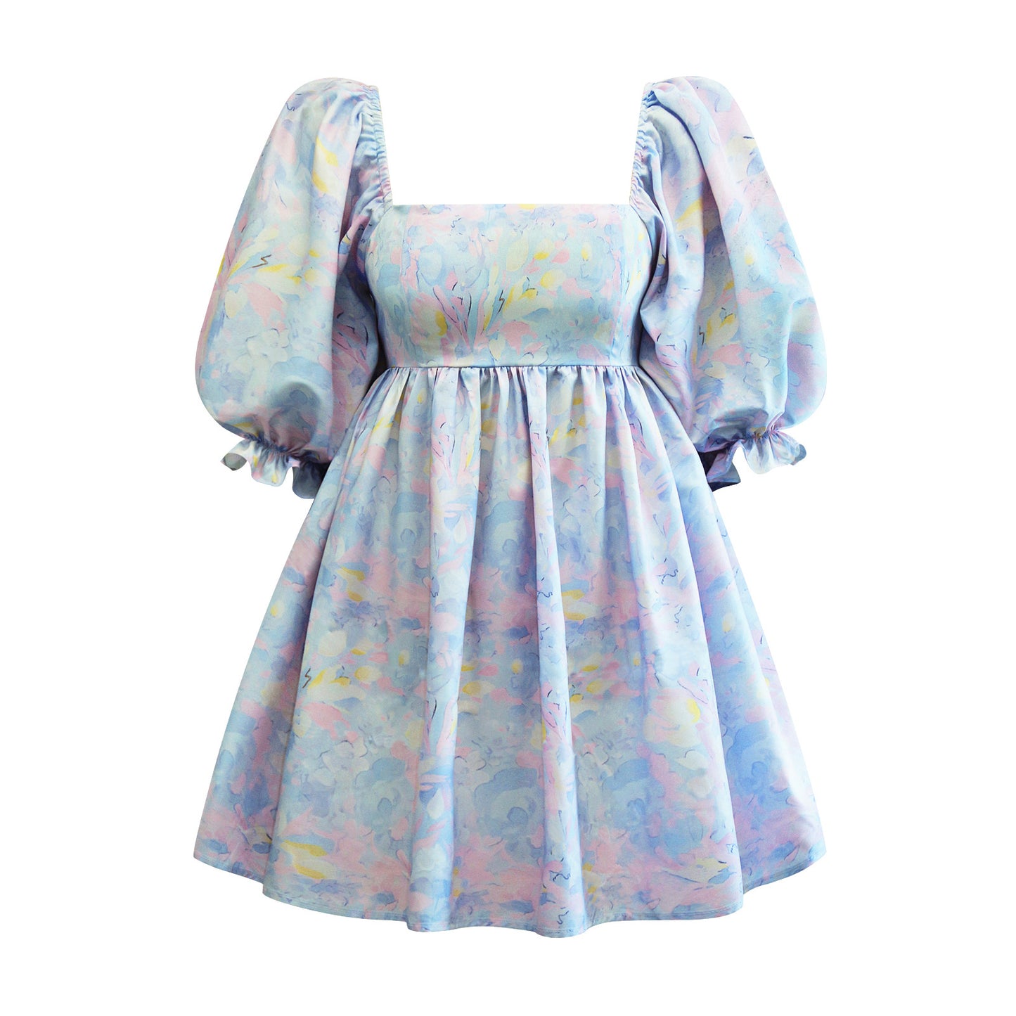 New Women's Printed French Square Neck Bubble