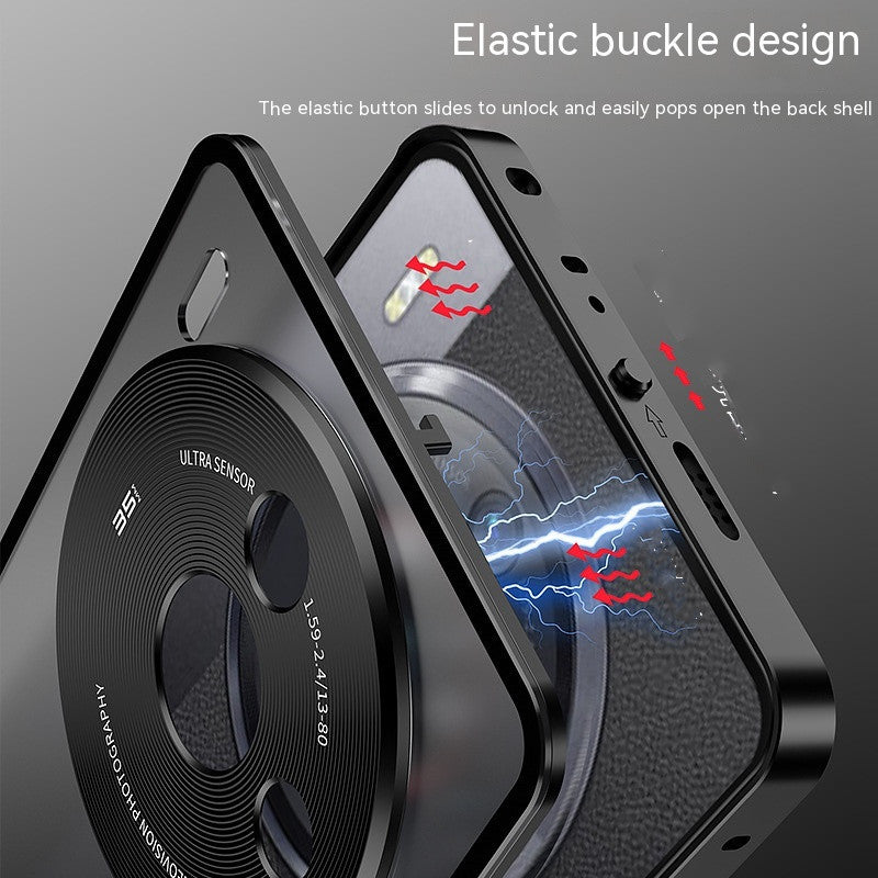 Metal Frame Phone Case Elastic Buckle Frosted Backboard Drop-resistant
