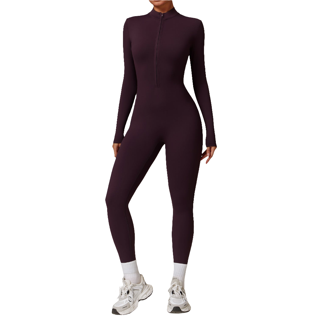 Warm Zipper Long-sleeved Jumpsuit Yoga Fitness Sports Pants Breathable Bodysuit Women's Clothing