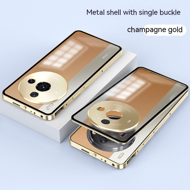 Metal Frame Phone Case Elastic Buckle Frosted Backboard Drop-resistant