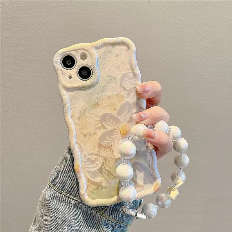 Light Matcha Green Oil Painting Flower Twist Blue Light Phone Case