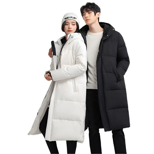Men's And Women's Long Knee Length Hooded Thickened Down Jacket For Lovers