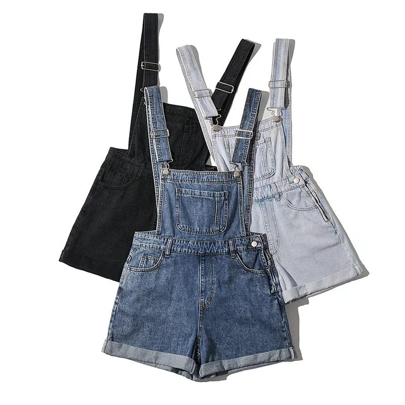 Loose-fitting Curl All-matching Jeans Suspender Pants