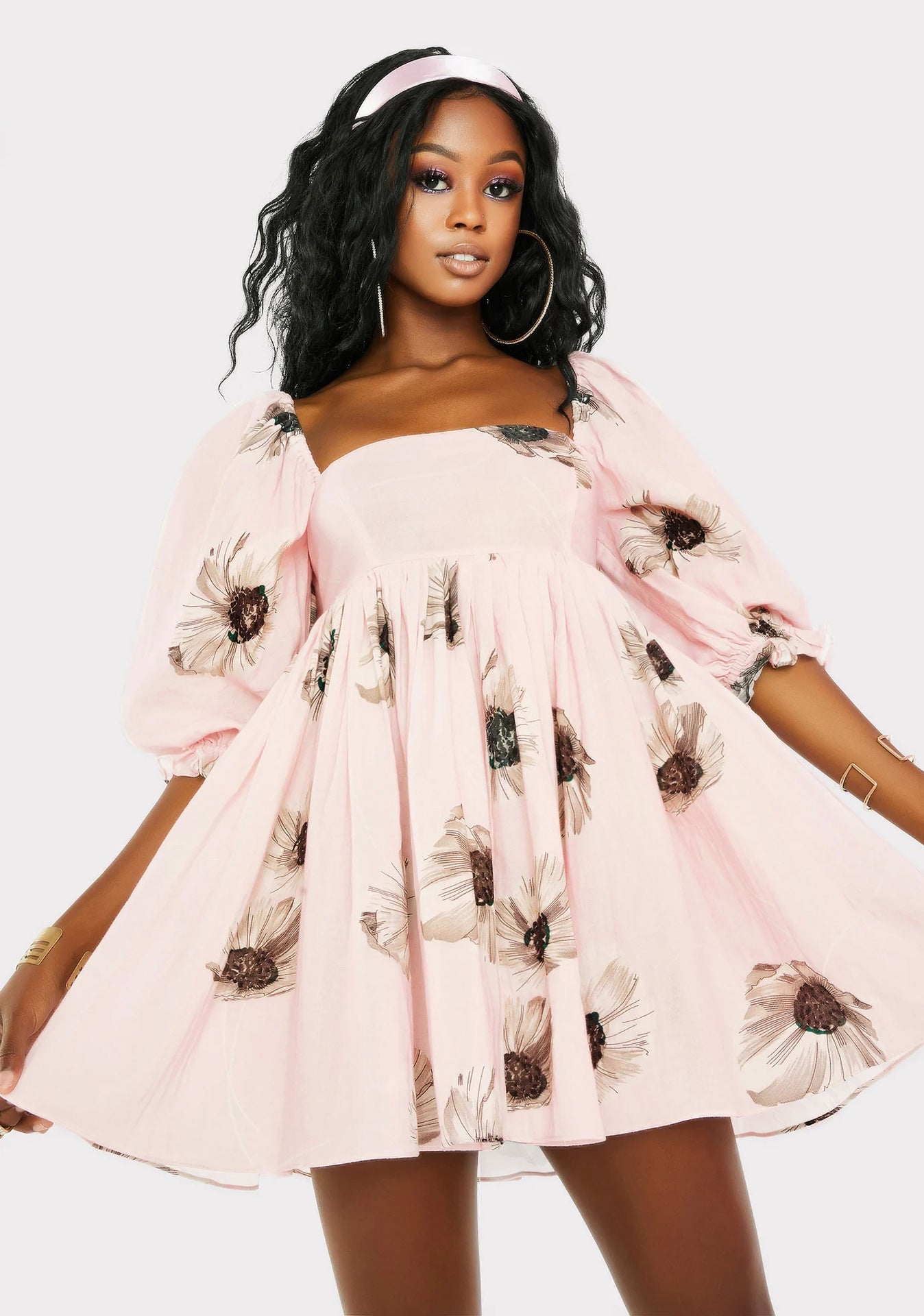 New Women's Printed French Square Neck Bubble