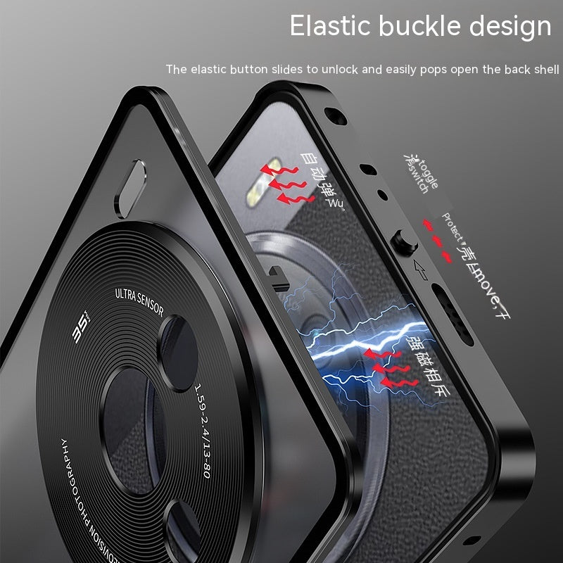 Metal Frame Phone Case Elastic Buckle Frosted Backboard Drop-resistant