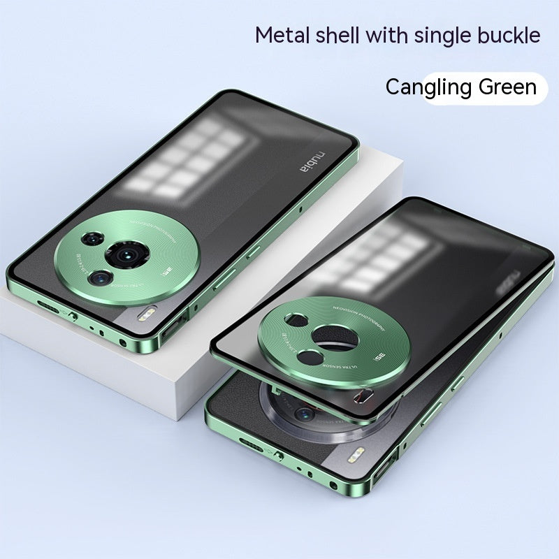 Metal Frame Phone Case Elastic Buckle Frosted Backboard Drop-resistant