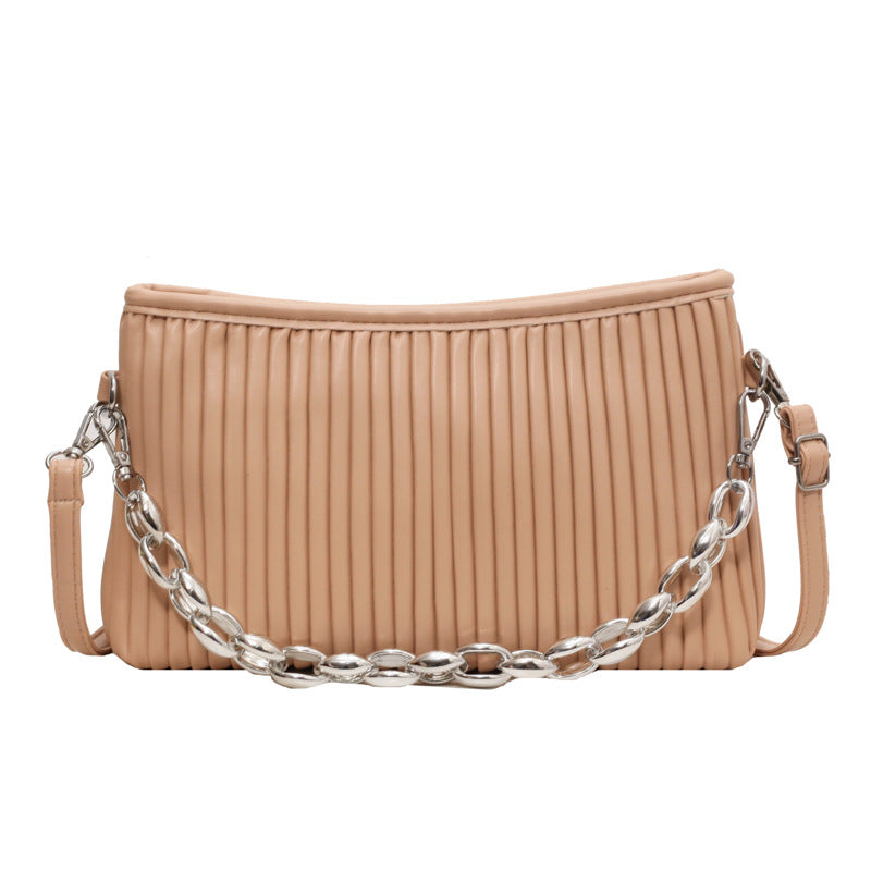 Women's Textured Pleated Chain Shoulder Messenger Bag