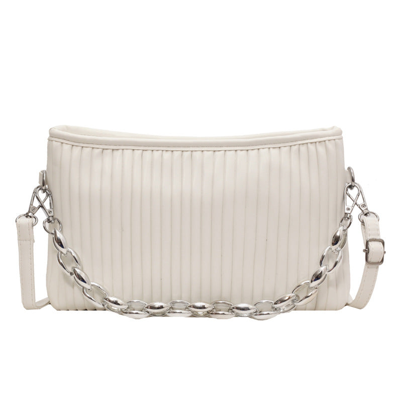 Women's Textured Pleated Chain Shoulder Messenger Bag