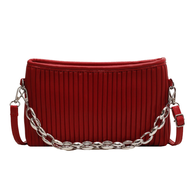 Women's Textured Pleated Chain Shoulder Messenger Bag