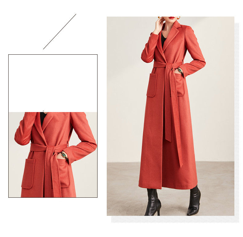 Double Faced Solid Color Slim Wool Coat
