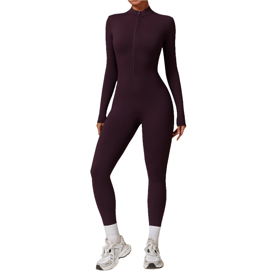 Warm Zipper Long-sleeved Jumpsuit Yoga Fitness Sports Pants Breathable Bodysuit Women's Clothing