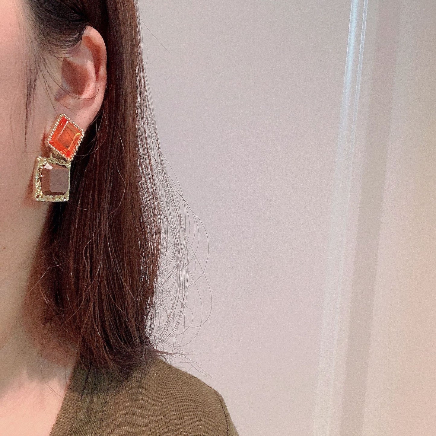 Clear Crystal Beaded Cherry Earrings Square Diamonds